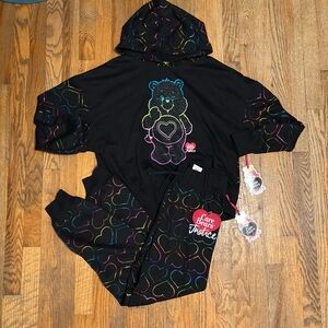 NWT Justice Care Bears Heart Foil Hoodie and Pants Set Girls Size XL (16/18)